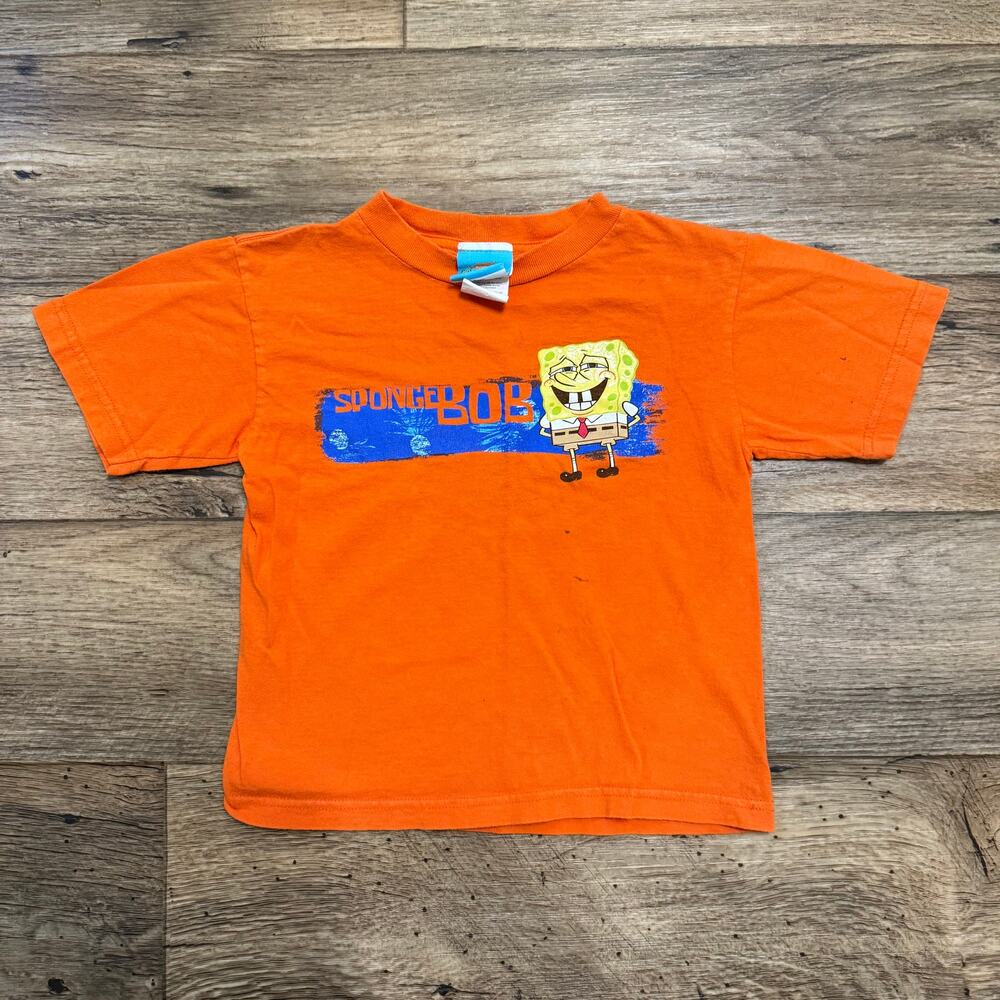 Kids Vintage 2001 Spongebob Squarepants Orange Tee Shirt